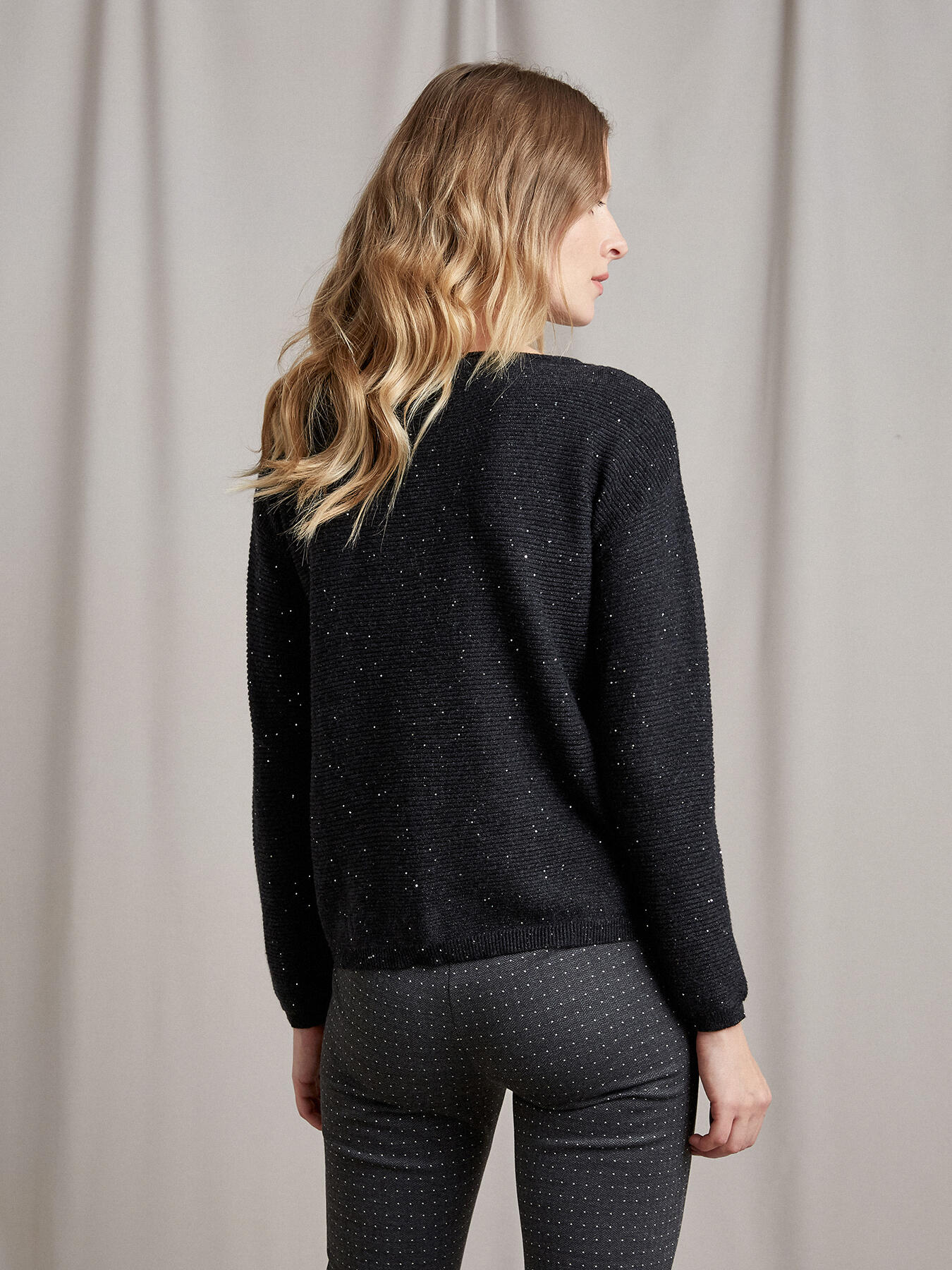 Boxy sweater with tiny sequins image number 1