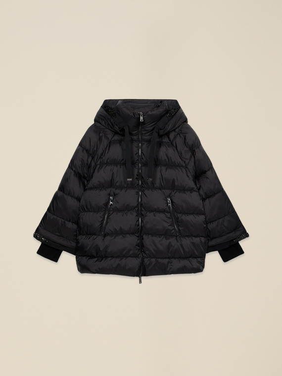 Short down jacket with jewel trim