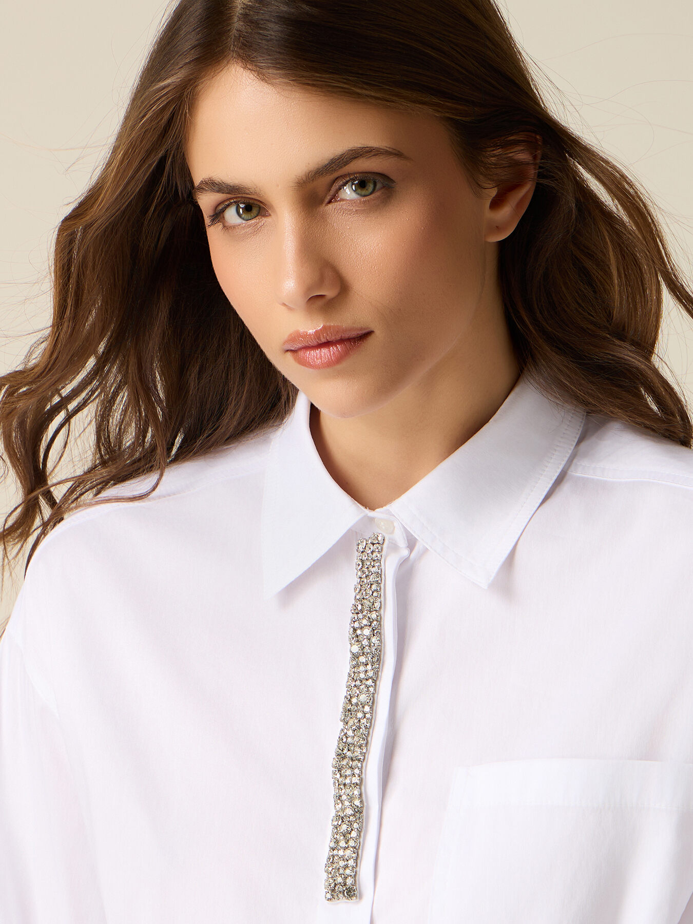 Poplin shirt with jewel embroidery image number 2