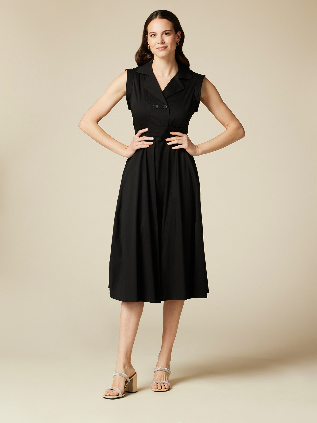 Sleeveless midi poplin dress image number 3