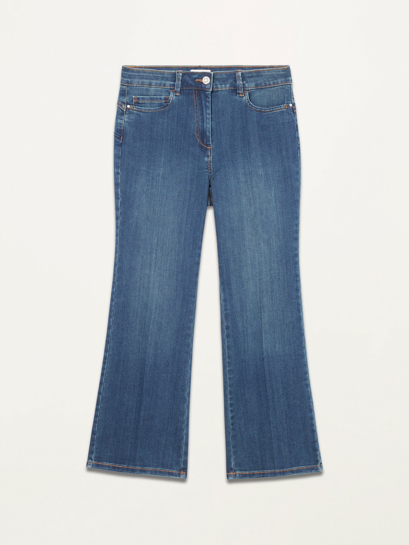 Eco friendly flared jeans with jewel button image number 4