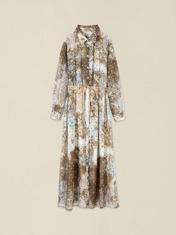 Langes Hemdblusenkleid mit Muster