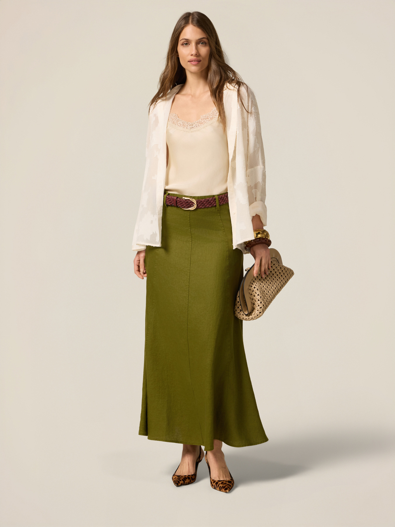 Ausgestellter Rock aus Leinen image number 0