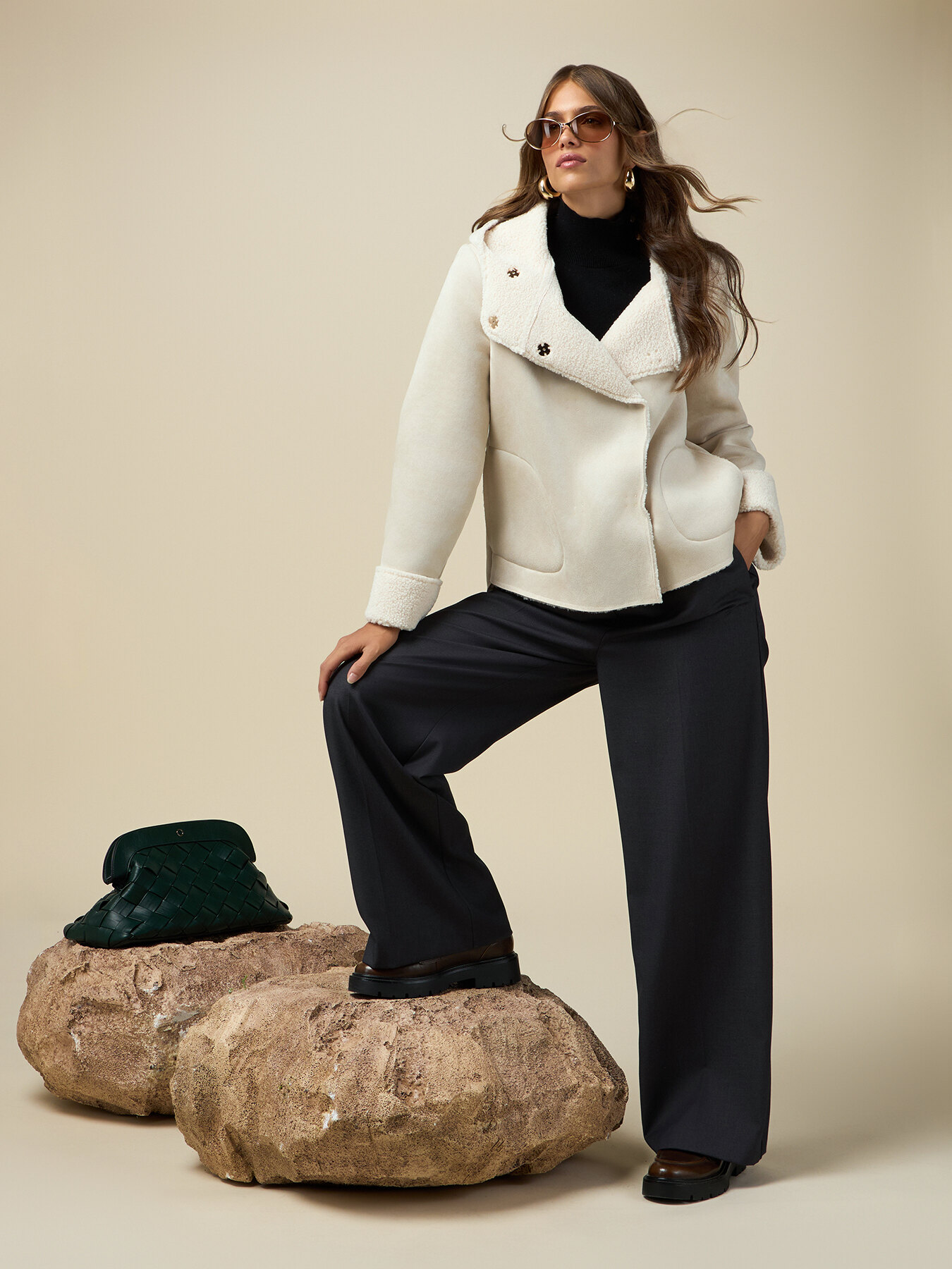 Hooded faux sheepskin jacket image number 3