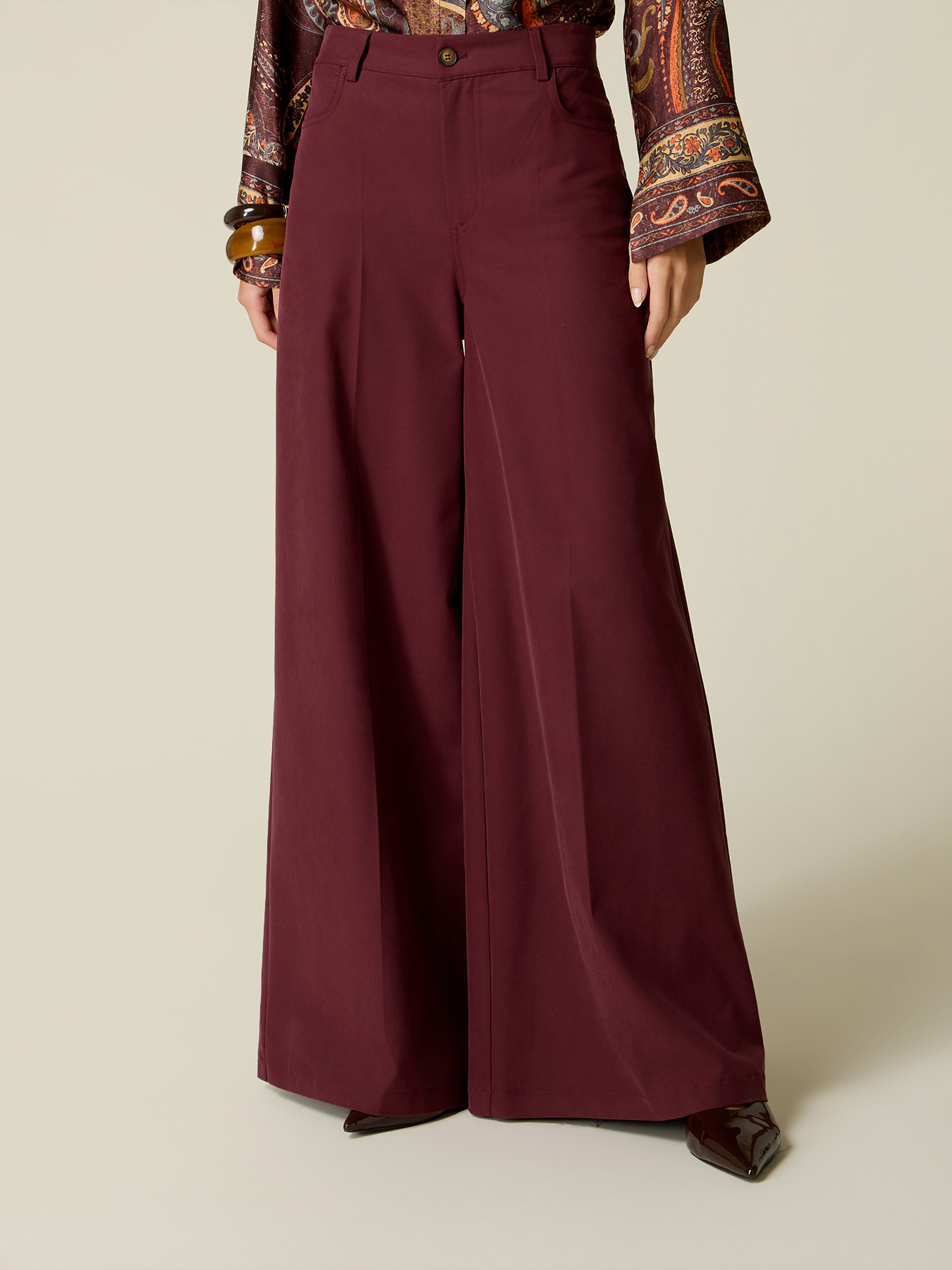 Pantaloni wide leg din twill image number 3